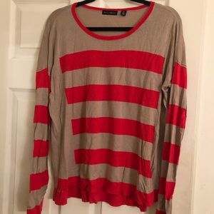 Khaki and Orange striped flowy Shirt